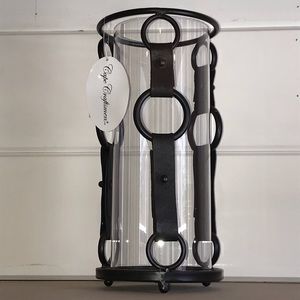 Metal and Leather Hurricane Candles (Set of 2)